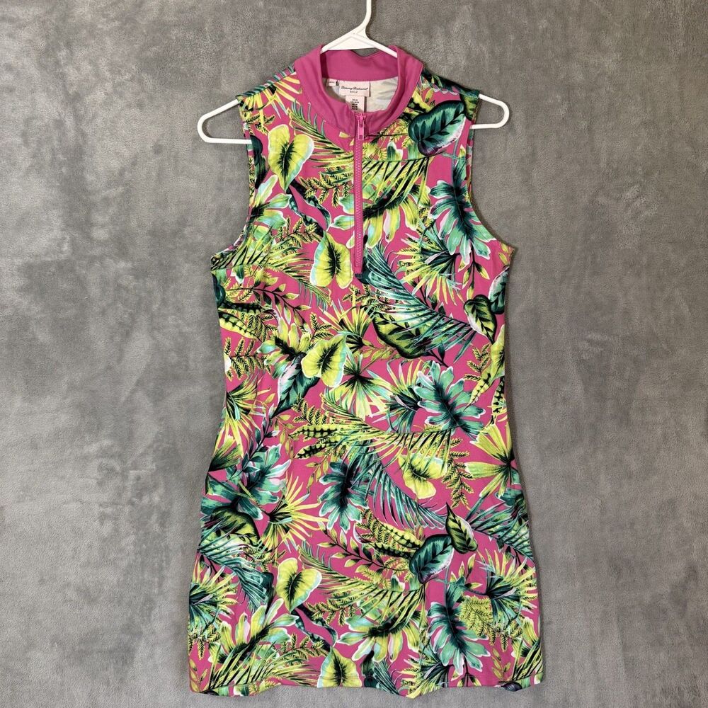 Tommy Bahama Golf Women M Tropical Floral Sleeveless Zip Dress Sun Protection